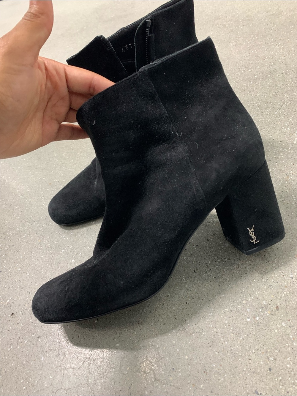 Saint Laurent Black Suede Block Heel Ankle Boots